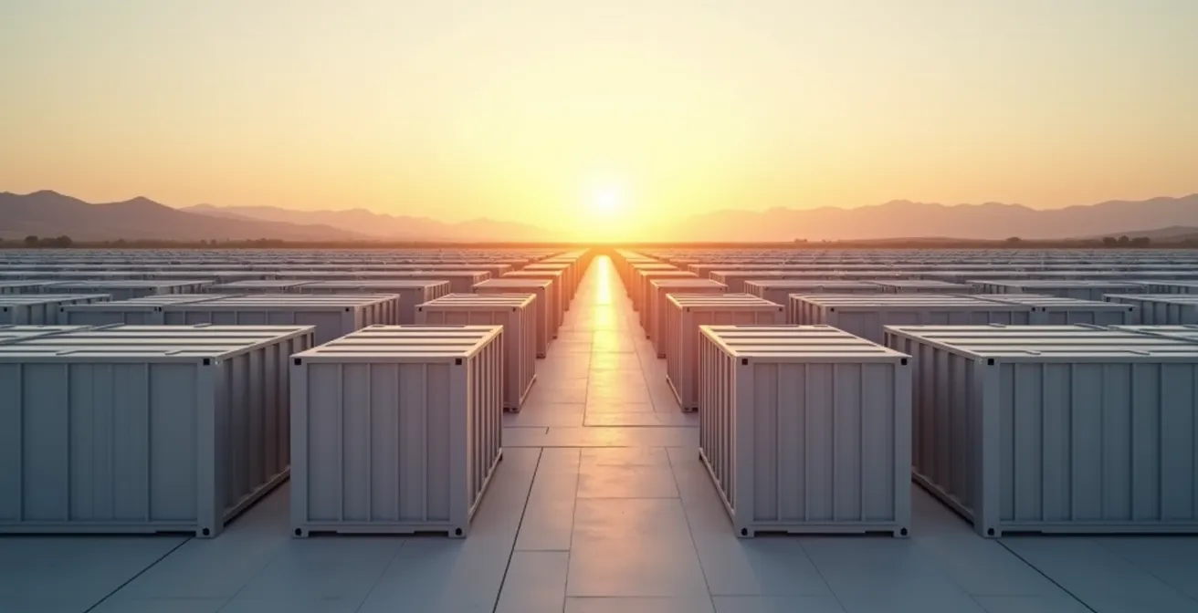Minimalist architectural view of modern battery storage facility