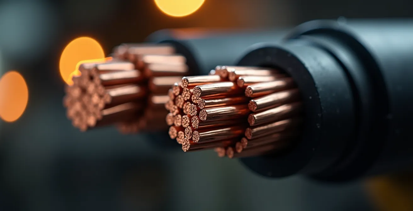 Macro detail of heavy-duty industrial power cable connections